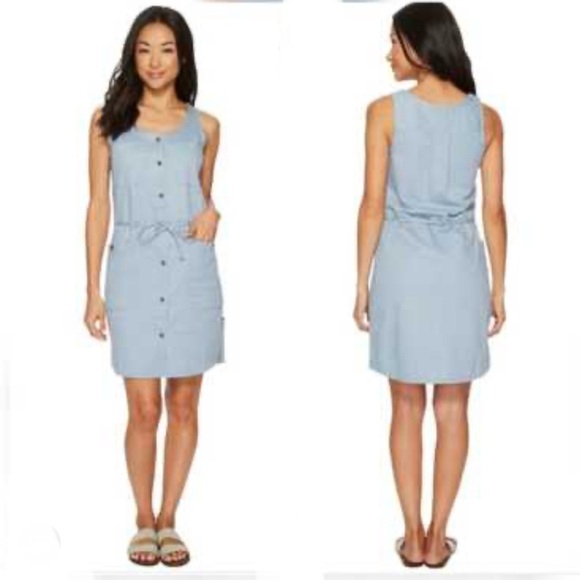 NWT North Face Blue Tie Waist Sleeveless 100% Organic Cotton Mini Dress Size M - Picture 2 of 14